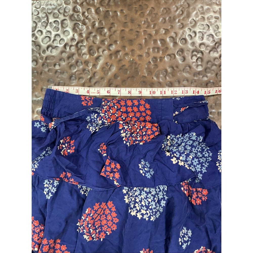 Anthropologie Odille Silk Tiered Ruffle, Skirt Blue Red Floral,Sz 4, Lined - Picture 9 of 11